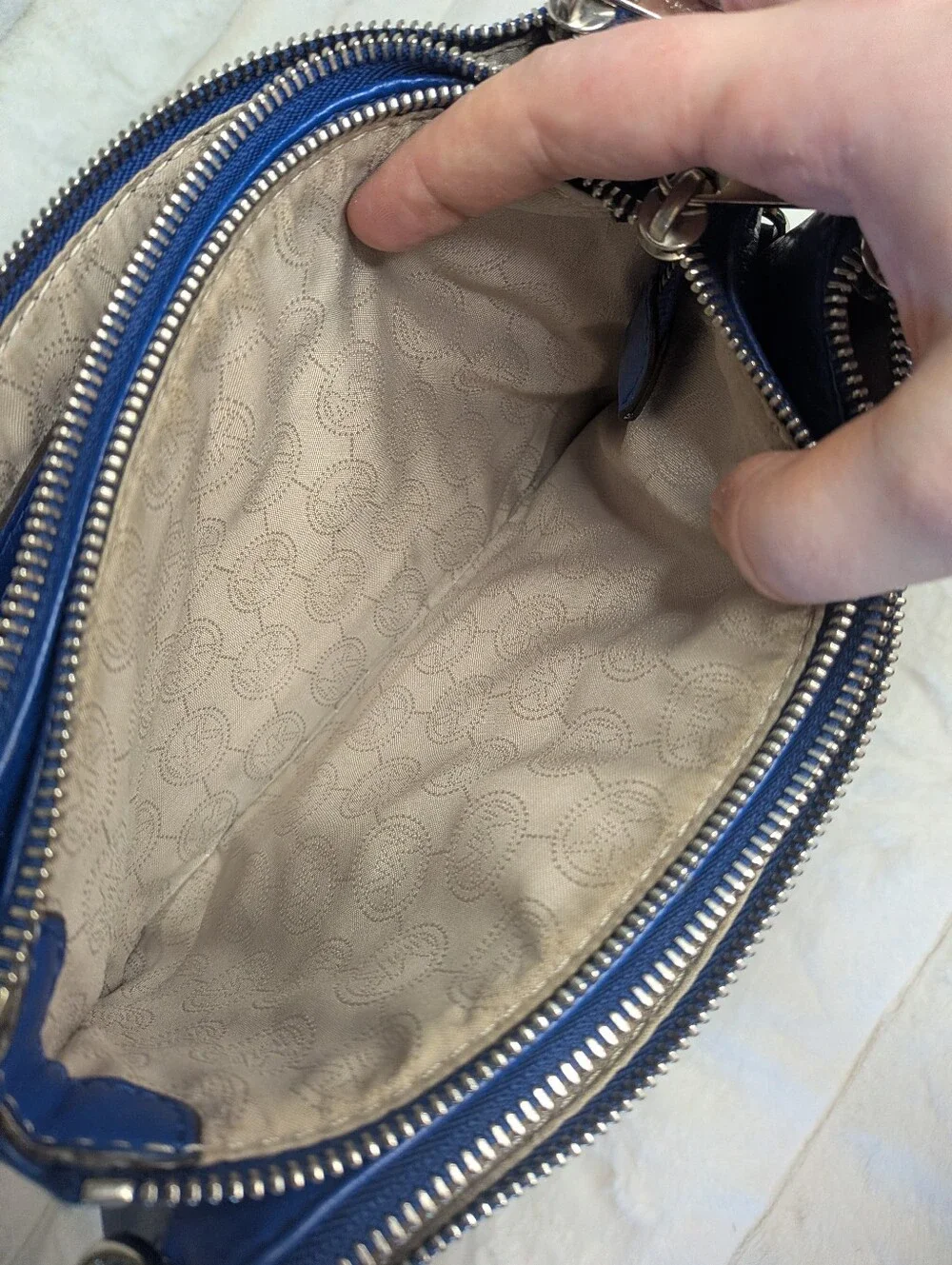 Michael Kors Navy Pebbled Leather Triple Zipper Crossbody